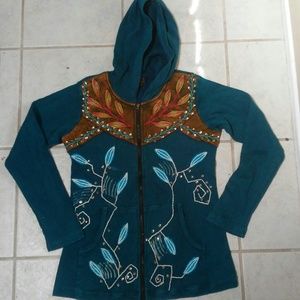 Rising International blue embroidered hoodie Sz M